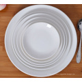 Haonai white & round dinner plate ceramic flat plate porcelain serving plate set dishwasher safe